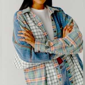 BDG Robbie Spliced Flannel Button-Down Shirt